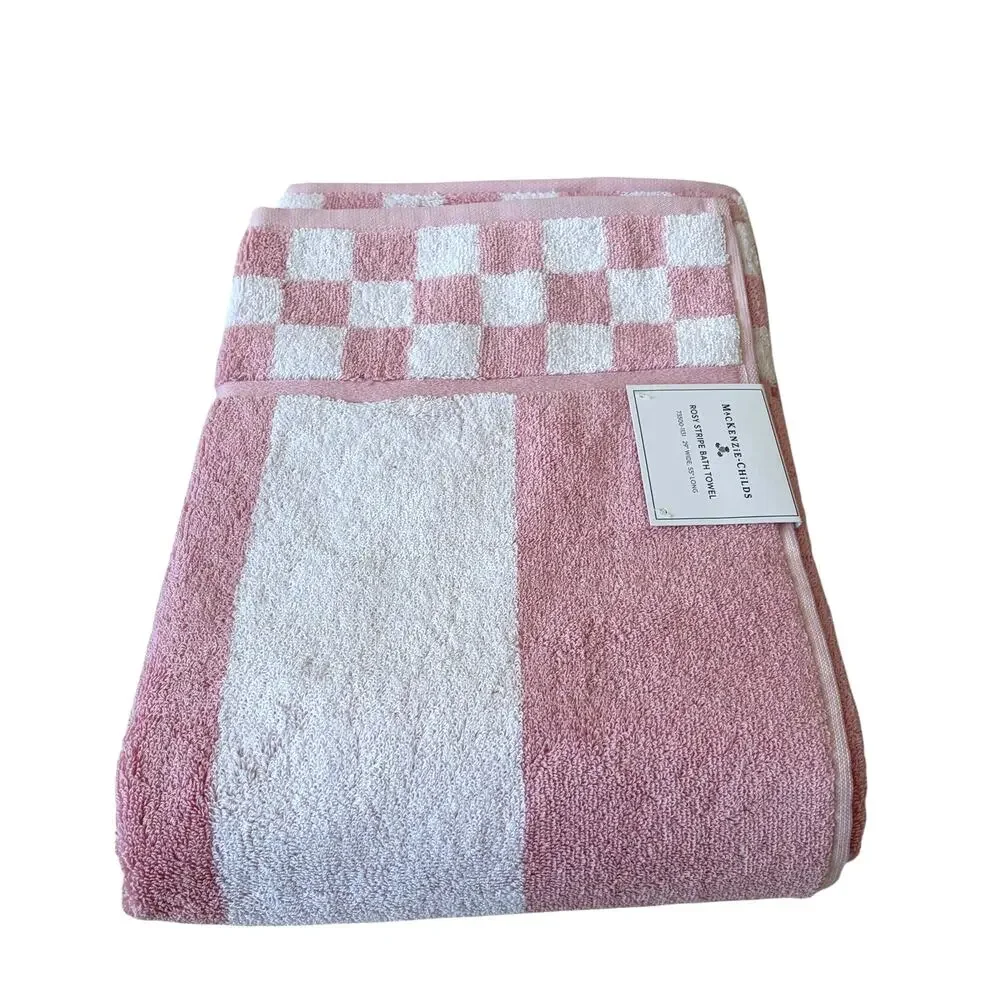 NEW Mackenzie-Childs Cotton Bath Towel with Rosy Check Border